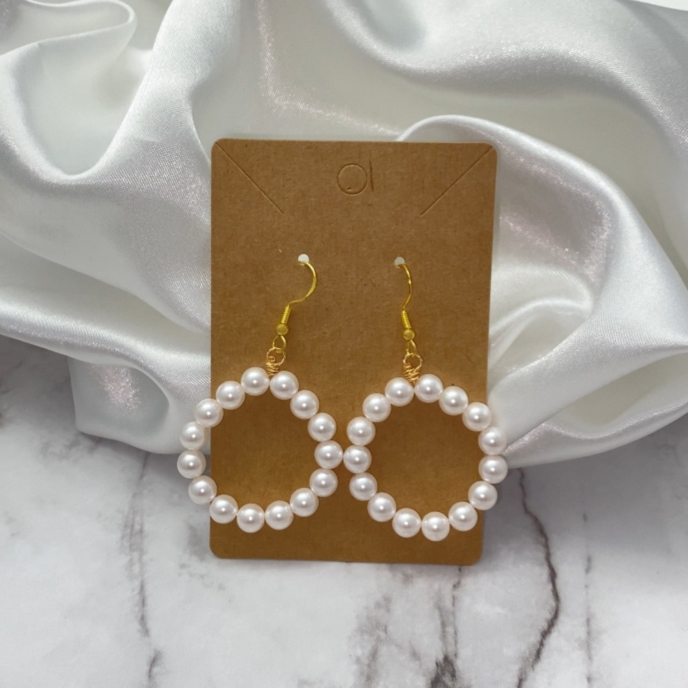 Circle Faux Pearl Hook Earrings
